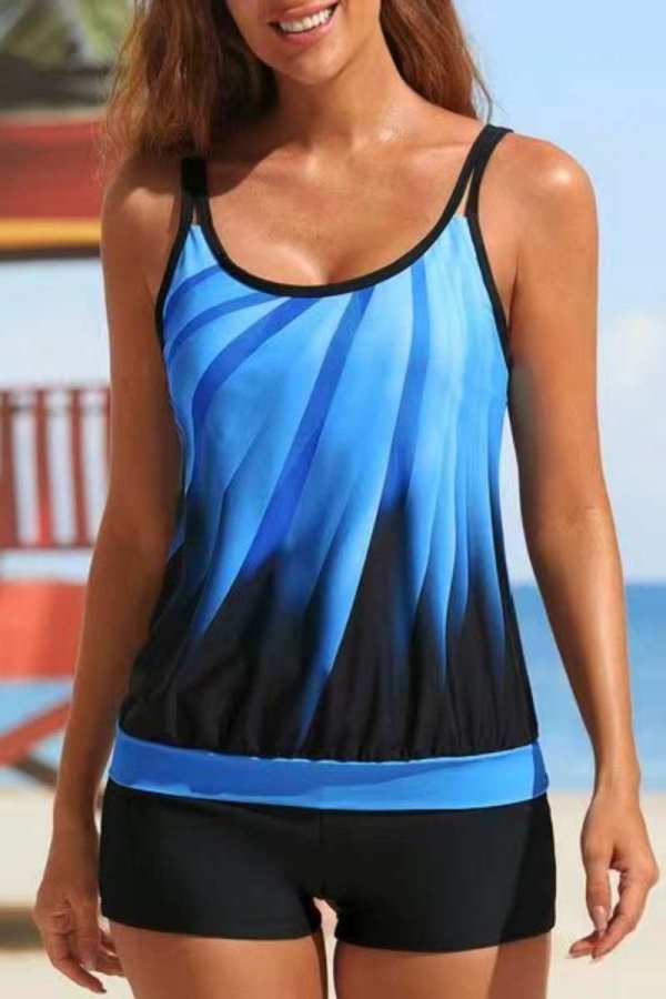 Blue Sexy Print Backless Swimwears  (With Paddings)