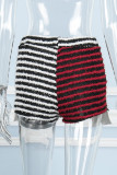 Rose Red Casual Striped Slit Contrast Skinny Straight Positioning Print Bottoms