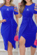 Blue Sexy Print Letter O Neck Irregular Dress Dresses