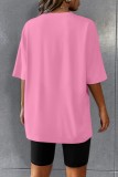 Pink Casual Letter Print Basic O Neck Short Sleeve Two Pieces