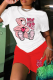 White Red Casual Print Patchwork O Neck Short Sleeve Two Pieces