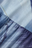 Blue Casual Print Patchwork Turndown Collar Long Dress Dresses