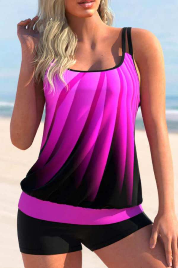 Rose Red Sexy Print Backless Swimwears  (With Paddings)