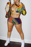 Colour Sexy Print Patchwork Frenulum Backless Halter Sleeveless Two Pieces(Three Pieces)