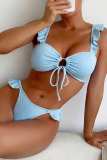 Light Blue Sexy Solid Frenulum Backless Swimwears (With Paddings)