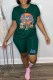 Green Casual Character Print Letter O Neck Short Sleeve Two Pieces