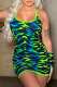 Green Sexy Print Backless U Neck Sling Dress (With Sleeves)