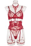 Rose Red Sexy Solid Lace Patchwork See-through Lingerie