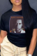 Black Daily Vintage Print Patchwork O Neck T-Shirts