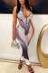 Grey Sexy Print Hollowed Out Zipper Collar Sleeveless Two Pieces