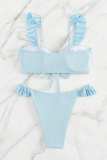 Light Blue Sexy Solid Frenulum Backless Swimwears (With Paddings)
