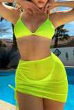 Yellow Sexy Solid Bandage Backless Swimsuit Three Piece Set (With Paddings)
