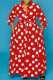 Red Casual Dot Print Patchwork Turndown Collar Plus Size Dresses