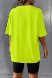Fluorescent Green Casual Print Basic O Neck Short Sleeve Two Pieces