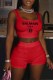 Red Street Print Letter U Neck Sleeveless Two Pieces