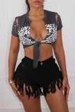 Grey Sexy Casual Print Frenulum Tops