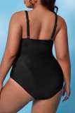 Black Sexy Solid Hollowed Out Backless Spaghetti Strap Plus Size Swimwear (With Paddings)