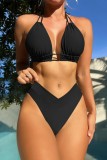 Black Sexy Solid Bandage Backless Swimwears (With Paddings)