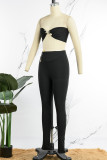 Yellow Sexy Casual Solid Backless Strapless Sleeveless Two Pieces