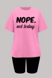 Pink Casual Letter Print Basic O Neck Short Sleeve Two Pieces