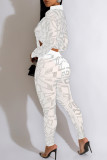 White Sexy Patchwork Hot Drilling See-through Turndown Collar Long Sleeve Two Pieces