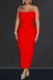 Red Sexy Solid Patchwork Backless Slit Strapless Long Dress Dresses