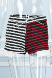 Red Casual Striped Slit Contrast Skinny Straight Positioning Print Bottoms