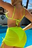 Yellow Sexy Solid Bandage Backless Swimsuit Three Piece Set (With Paddings)