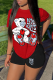Red Black Casual Print Patchwork O Neck Short Sleeve Two Pieces
