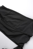 Black Sexy Solid Hollowed Out Fold Oblique Collar One Step Skirt Dresses