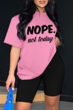 Pink Casual Letter Print Basic O Neck Short Sleeve Two Pieces