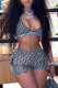 Grey Sexy Street Print Letter Spaghetti Strap Sleeveless Two Pieces