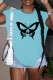 Baby Blue Casual Print Slit O Neck T-Shirts