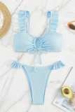 Light Blue Sexy Solid Frenulum Backless Swimwears (With Paddings)