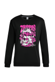Black Casual Daily Print Skull Patchwork O Neck Tops