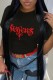 Black Casual Print Basic O Neck T-Shirts