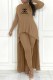 Brown Casual Print Letter O Neck Long Sleeve Two Pieces