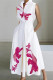 White Red Casual Print Patchwork Buttons Fold Mandarin Collar A Line Dresses