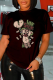 Black Daily Cute Print Patchwork O Neck T-Shirts