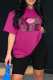 Rose Red Casual Letter Print Basic O Neck Short Sleeve Two Pieces