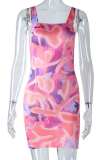 Multicolor Sexy Print Backless Square Collar Vest Dress Dresses