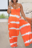 Blue Sexy Casual Print Backless Spaghetti Strap Sleeveless Two Pieces