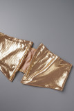 Gold Sexy Solid Hollowed Out Backless Strap Design Halter Regular Jumpsuits