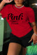 Red Casual Letter Print Basic O Neck Short Sleeve Two Pieces