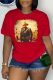 Red Street Vintage Print Patchwork O Neck T-Shirts