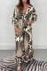 Black Apricot Casual Print Patchwork V Neck Long Dress Dresses