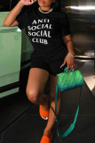 Red Casual Letter Print Basic O Neck Short Sleeve Two Pieces