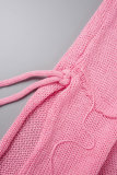 Pink Sexy Solid Backless Slit Strapless Sleeveless Two Pieces
