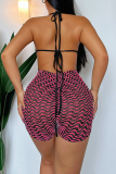 Pink Sexy Striped See-through Backless Strap Design Spaghetti Strap Skinny Rompers