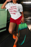 Red Casual Letter Print Basic O Neck Short Sleeve Two Pieces